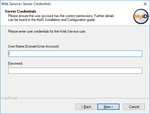 Installation provide IIS user details screen